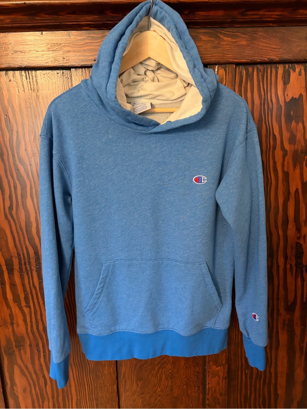 Champion Light Blue Hoodie with Cream Lined Hood